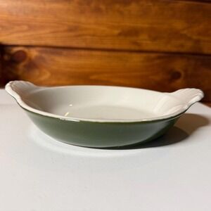 Vintage Hall China Round Au Gratin Dish | Forest Green Individual Baker 435